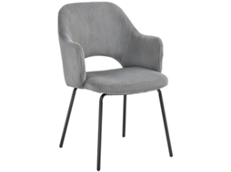 Silla de comedor, tapizada en terciopelo pana, forma de concha, patas de metal, cojín para los pies, color gris.