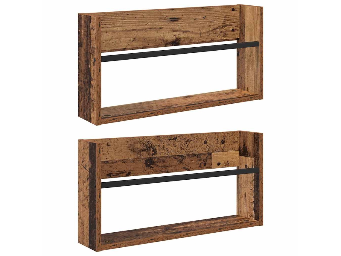 Vidaxl Estante De Revistas 2 Pcs Madeira Antiga 60 X 12 X 30 Cm