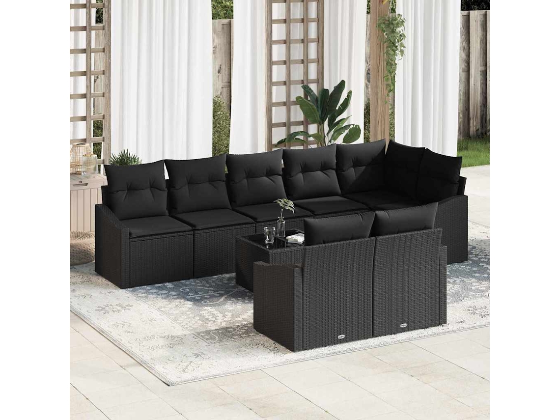 Vidaxl Conjunto De Sofás 9 Unid. Preto Vime Pe