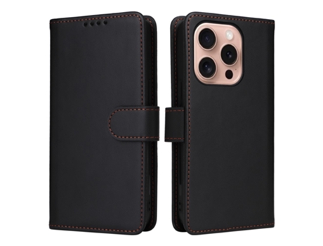 Betopnice Capa Em Couro Pu Destacável 2 Em 1 Para Apple Iphone 16 Pro - Preto
