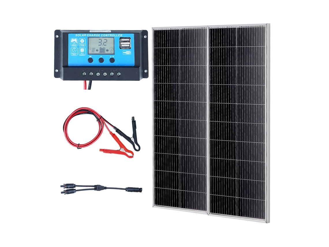 VEVOR 2 Conjuntos de Painéis Solares de Cristal Único 200W e Controladores de Carregamento