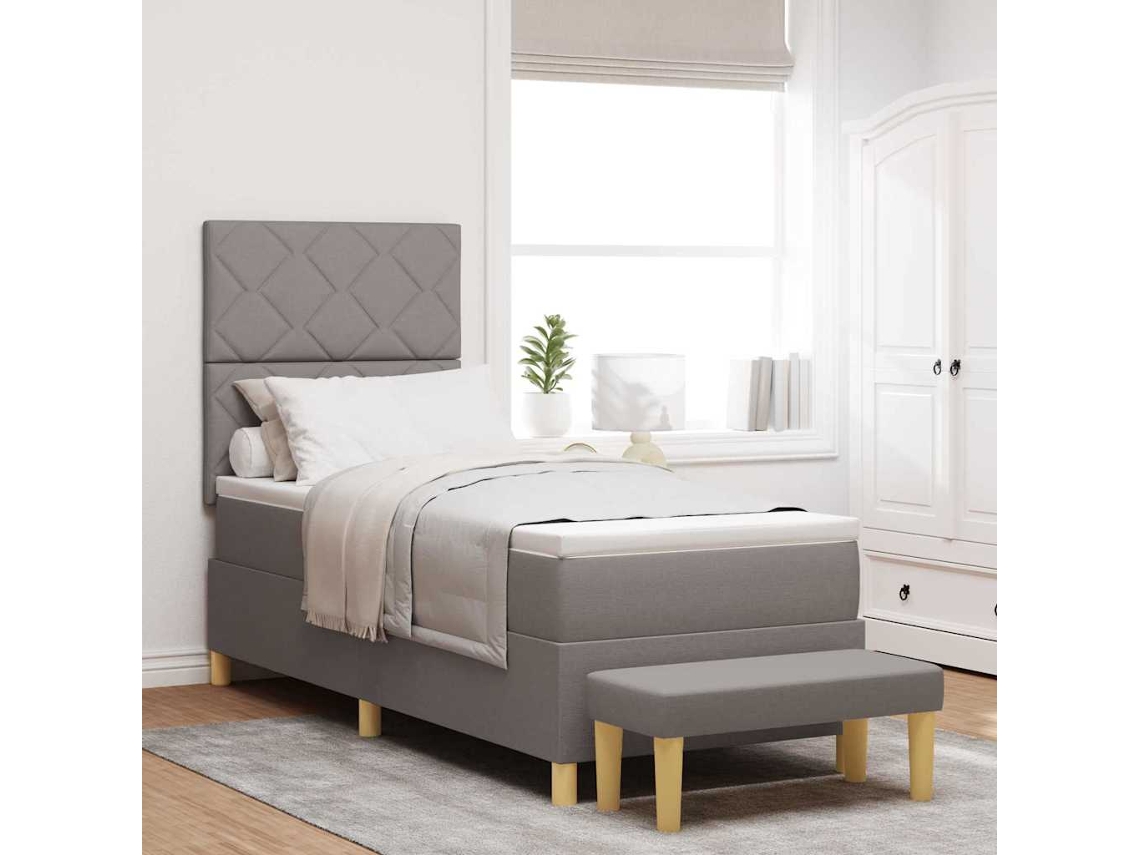 Vidaxl Cama Box Com Cabeceira Cinzento-acastanhado 200 X 80 Cm Tecido