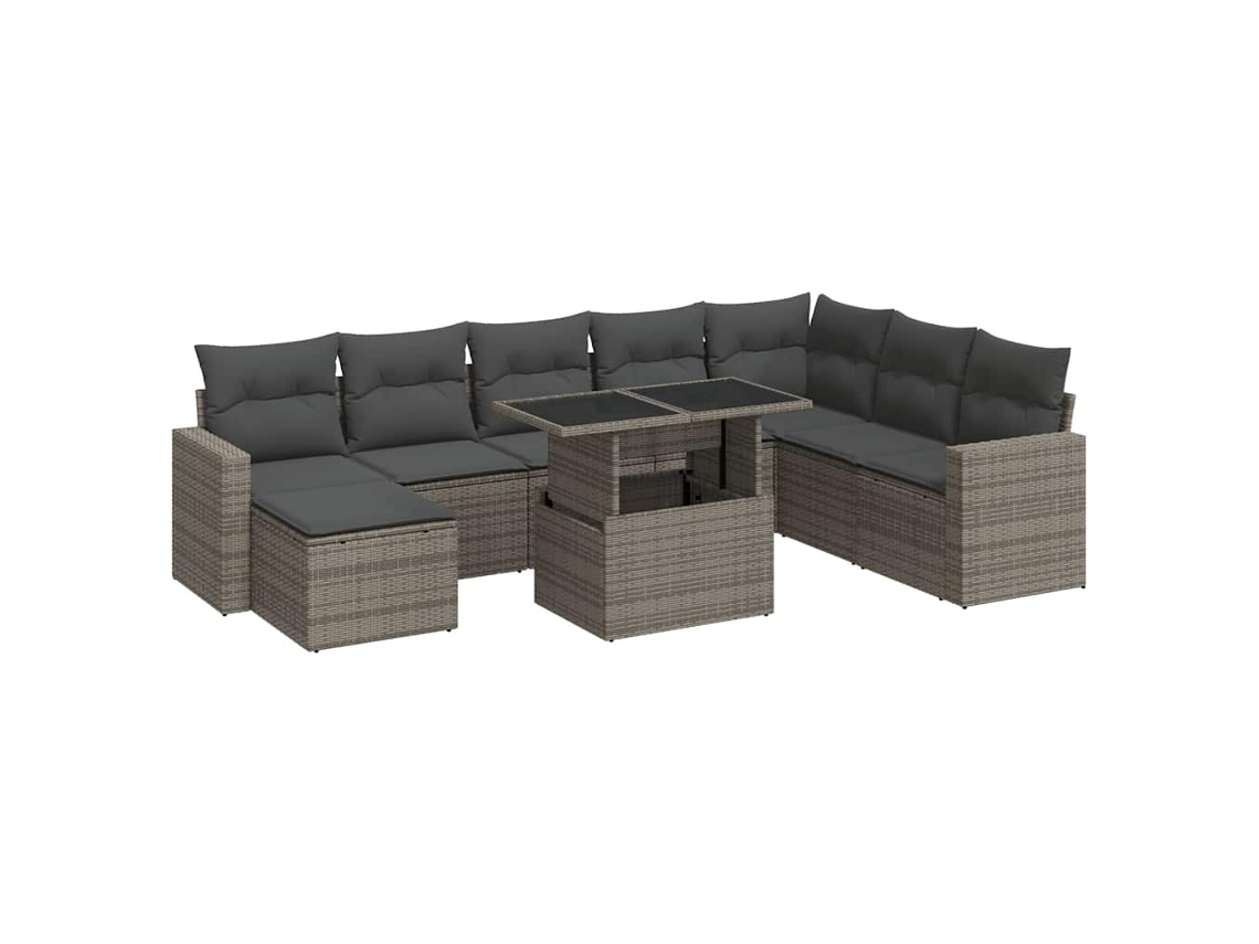 Conjunto de 9 Sofás para Jardim com Almofadões Vime Pe Cinzento MAISON EXCLUSIVE (90x200 cm)