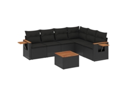 Conjunto de 7 Sofás para Jardim com Almofadões Vime Pe Preto MAISON EXCLUSIVE (7 pcs)
