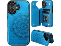 Capa Carteira Magnética Floral Compatível Com Iphone 17 Pro Max, Com Compartimentos Para Cartões, Azul.