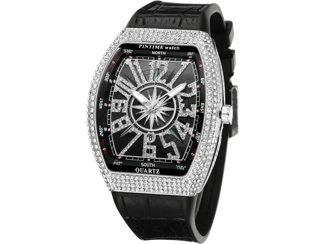 Lurelia Relógio Masculino, Data/calendário, Detalhes Com Strass, 55 Mm, 2,17 Polegadas, 210 Mm, 8,27 Polegadas, Borracha, Azul