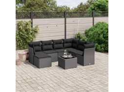 Vidaxl 8 Pcs Conjunto Sofás De Jardim Com Almofadões Vime Pe Preto