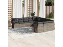 Vidaxl 11 Pcs Conjunto Sofás De Jardim C/ Almofadões Vime Pe Cinzento