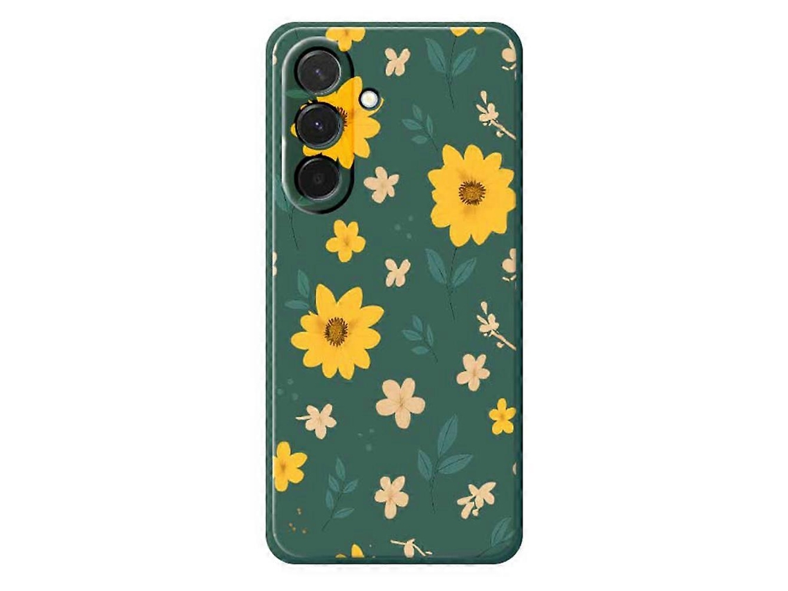 Capa Traseira De Tpu Com Estampa Floral E Folhas Amarela Para Samsung Galaxy A36 5g, Borda Reta, Verde