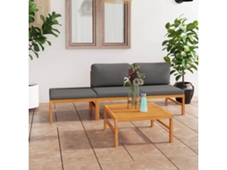 4 Pcs Conjunto de Móveis de Jardim - Conj. Lounge Jardim C/ Almofadões Cinzentos Teca Maciça HARLANV1