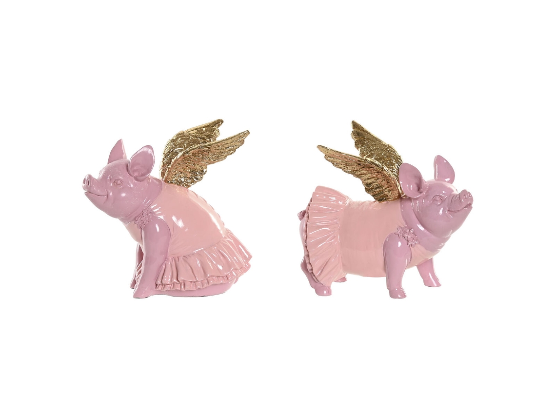 Figura Decorativa Home Esprit Cor De Rosa Porco 19 x 11 x 17 cm (2 unidades)