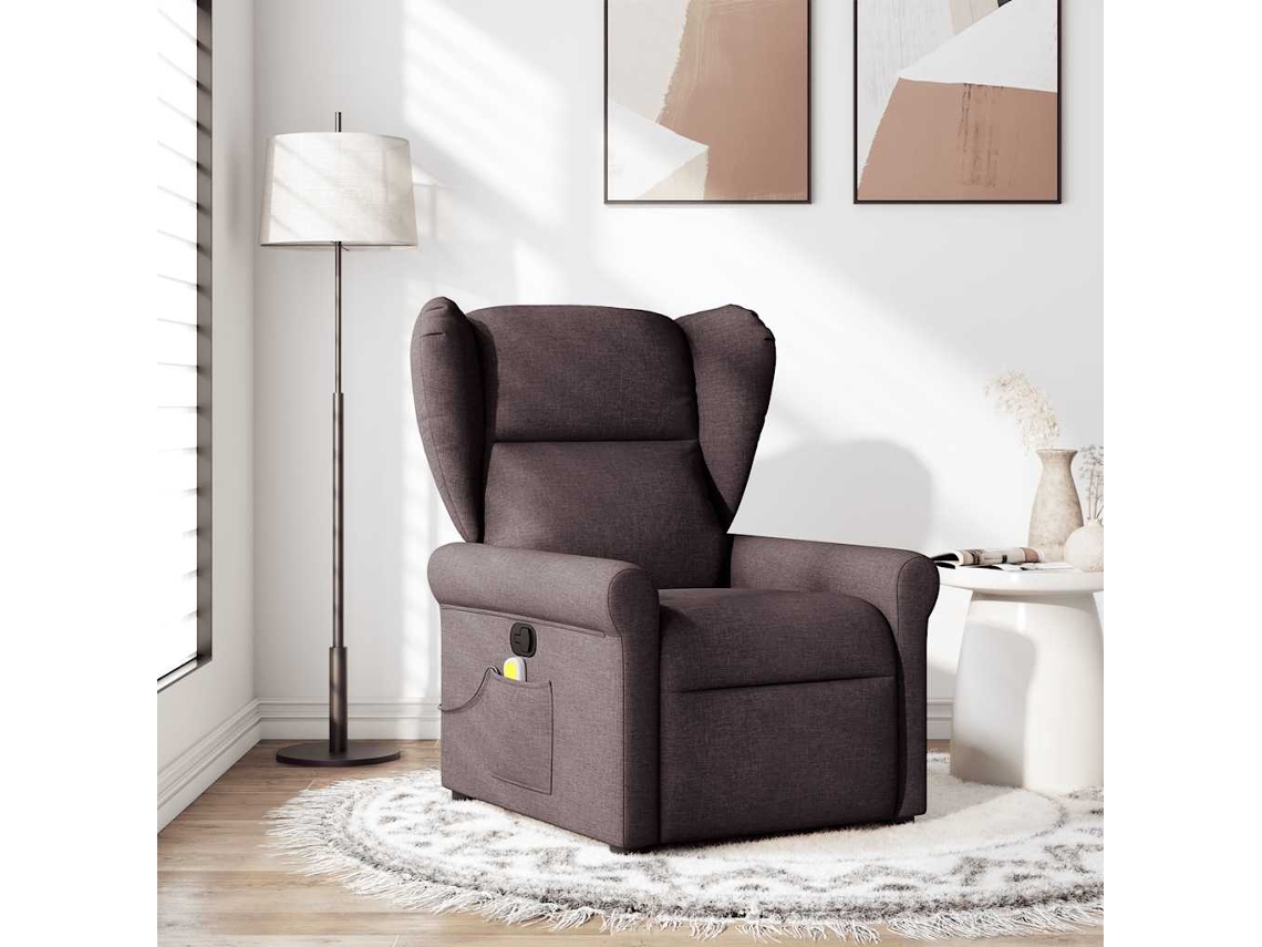 Vidaxl Poltrona De Massagens Reclinável Tecido Castanho-escuro
