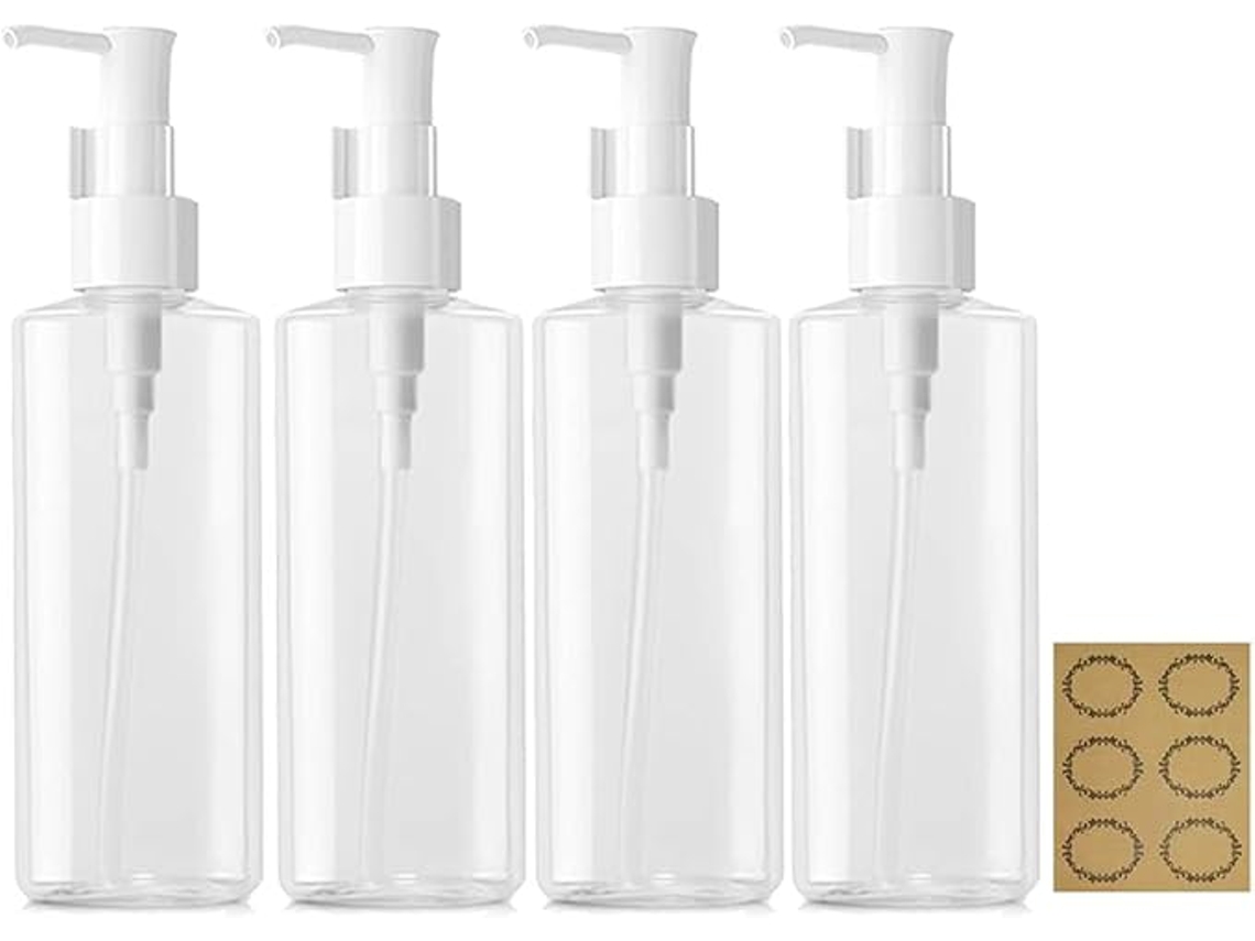 4 Garrafas 150ml Transparentes com Bomba, para Gel/xampu/óleo ZYBLSSBB