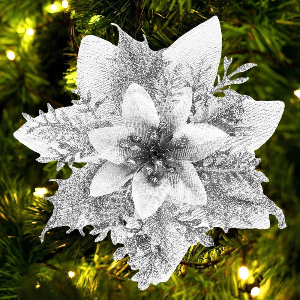 Nova Flor De Poinsétia Com Glitter Artificial, 30vayotoy