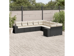 Vidaxl 10 Pcs Conjunto Sofás De Jardim C/ Almofadões Vime Pe Preto