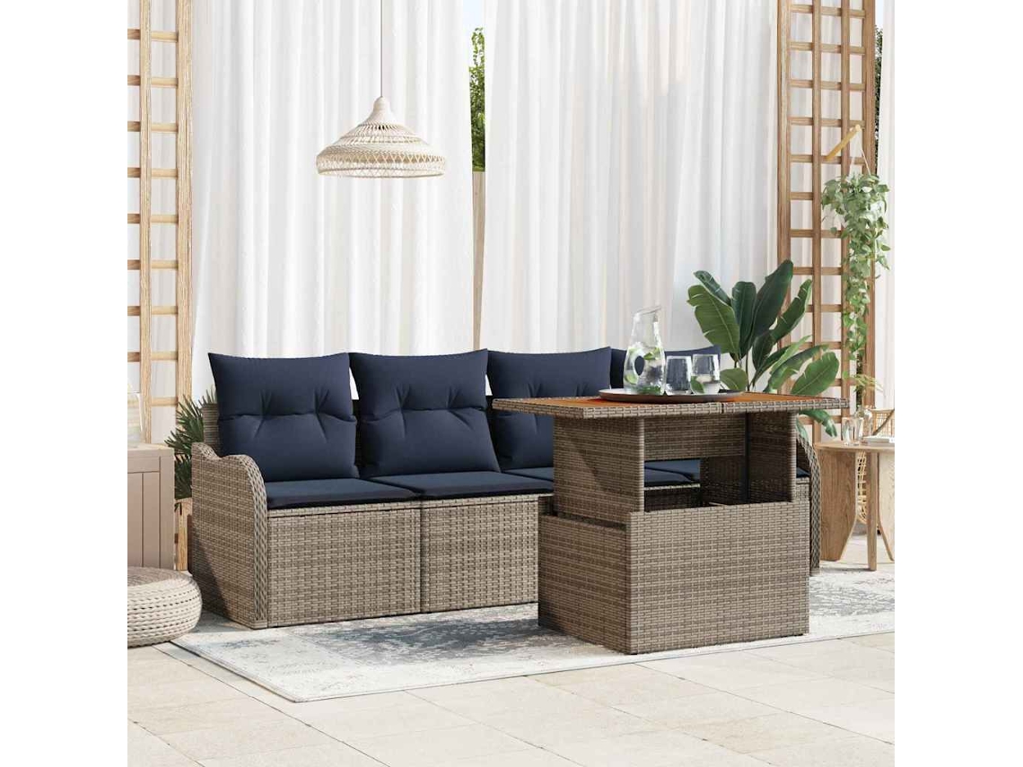 Vidaxl Conjunto De Sofá De Jardim 5 Unid. Cinzento E Azul Marinho