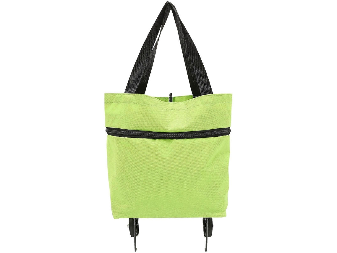 Mala de Compras Dobrável e Reutilizável com Rodinhas, Verde, 42 X 16 Cm, Pacote com 1 Unidade. GOKOCO