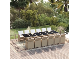 Vidaxl 13 Pcs Conjunto Jantar P/ Jardim C/ Almofadões Vime Pe Bege