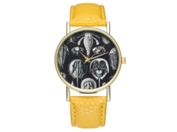 Reloj De Pulsera De Cuarzo Unisex Con Correa De Cuero Pu Zhoulianfa (amarillo)
