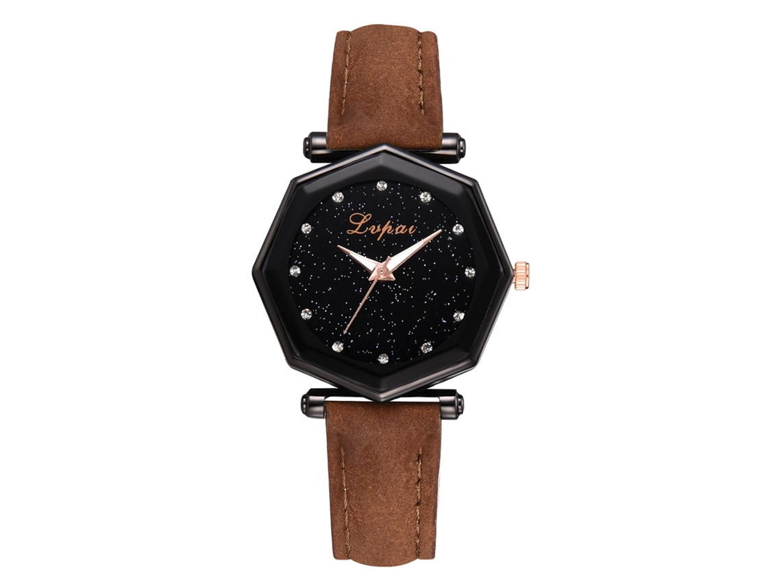 Relógio de Pulso Feminino de Quartzo com Pulseira de Couro Pu Estilo Geométrico (marrom)