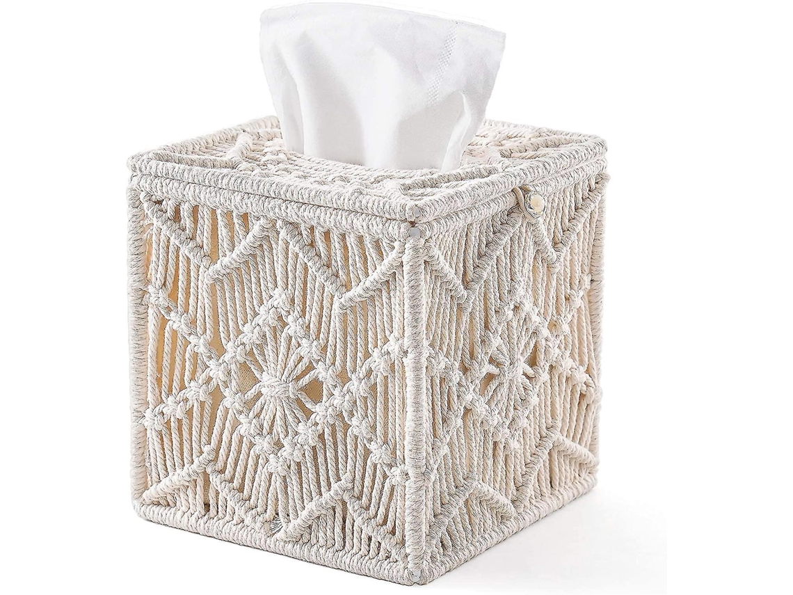 Caixa De Lenços De Papel Quadrada De 13,9 X 15,2 Cm Com Alça De Contas De Macramê Para Banheiro, Penteadeira, Sala De Estar, Escritório Aquaforge