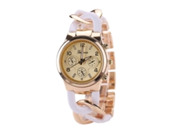 Relógio de Pulso Feminino de Moda com Pulseira de Liga e Dialis com Três Olhos Branco
