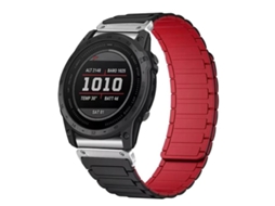 Bracelete para Garmin Silicone Magnético com três contas e conector preto, vermelho e prateado XIAOMOYU (20mm)
