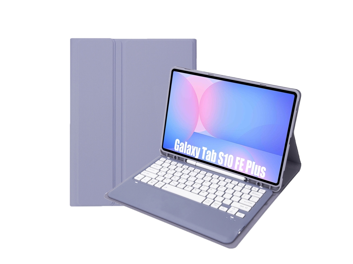 Lurelia Capa Com Teclado Bluetooth Para Samsung Tab S9fe + 12.4 Com Teclado Bluetooth, Layout Pt, Roxo E Branco