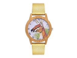 Relógio Feminino de Quartzo com Pulseira de Malha de Silicone Padrão Animal (ouro)