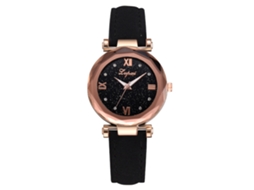 Relógio de Pulso Feminino de Quartzo Pulseira de Couro Pu com Strass Estrela do Céu Preto