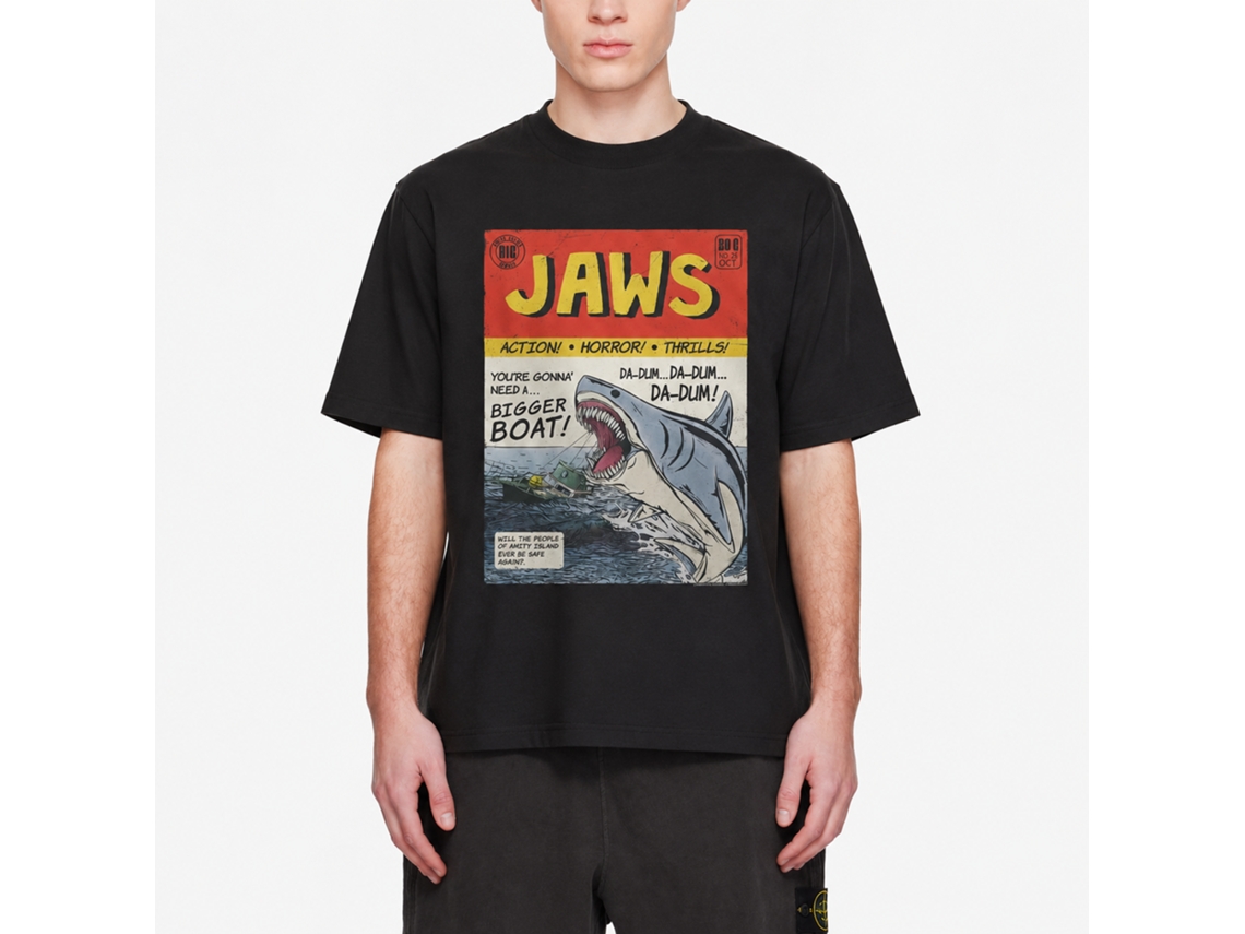 Rockinstone Jaws Movie Comic Book Black Adult T-shirt Size:xxl