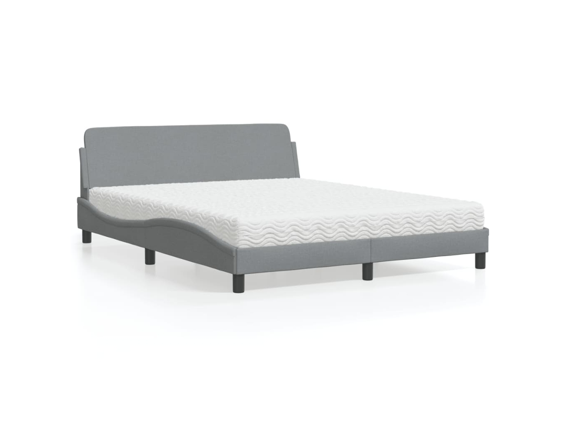 Cama Com Colchão 160x200 Cm Tecido Cinzento-claro