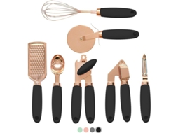 2026 set de 7 Utensílios de Cozinha Moderno em Aço Inoxidável Prateado em Bronze com Cabo Antiderrapante