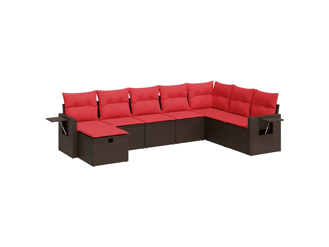 Conjunto de 8 Sofás de Jardim com Almofadões Vime Pe Castanho MAISON EXCLUSIVE (8 pcs)
