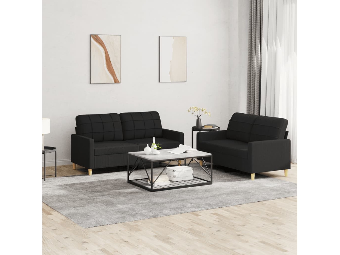 Vidaxl 2 Pcs Conjunto De Sofás Com Almofadões Tecido Preto
