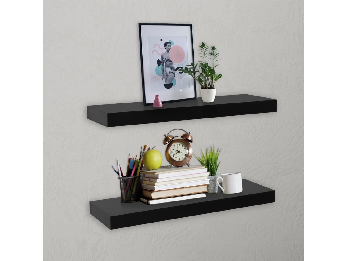 Vidaxl Prateleiras De Parede Suspensas 2 Pcs 40x20x3,8 Cm Preto