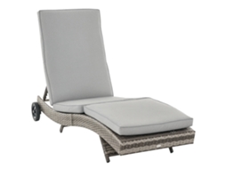 Loja Espreguiçadeira de Vime Reclinável Espreguiçadeira de Jardim com 2 Rodas Encosto Ajustável em 5 Posições 207x70x70 Cm Cinza Envio Rápido