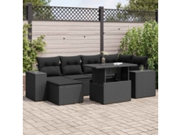Vidaxl 7 Pcs Conjunto De Sofás P/ Jardim C/ Almofadões Vime Pe Preto