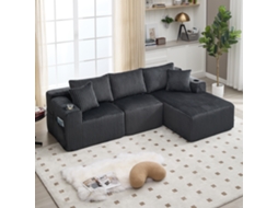 Sofá Modular Chaise 2 Assentos Veludo Cotelê 5 Almofadas Moderno