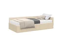 Conjunto de 2 Estruturas de Cama de Canto com Colchão Creme Tecido MAISON EXCLUSIVE