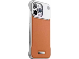 Capa Magnética Com Revestimento De Couro E Borda Metálica Para Iphone 16 Pro Max, Castanha
