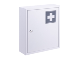 Armário De Medicamentos Relaxdays, Com Fechadura, 3 Compartimentos, A X L X P: 36 X 31,5 X 10 Cm, Branco/cinzento