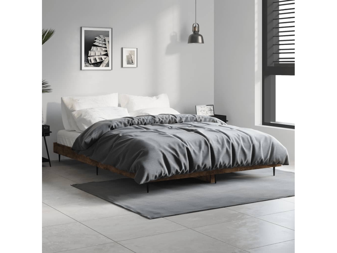 Vidaxl Estrutura Cama S/ Colchão Derivados De Madeira Carvalho Fumado