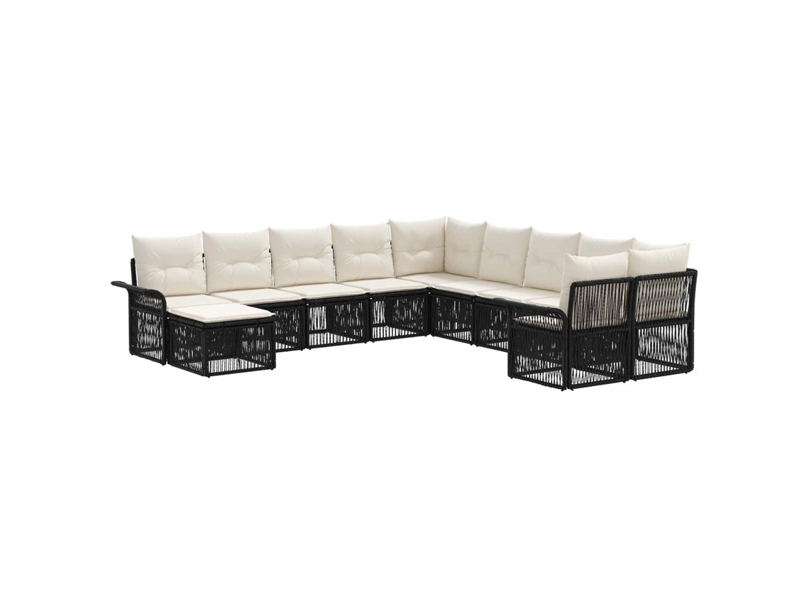 Vidaxl Conjunto De Sofá De Jardim 11 Pcs Preto E Branco Creme Vime Pe