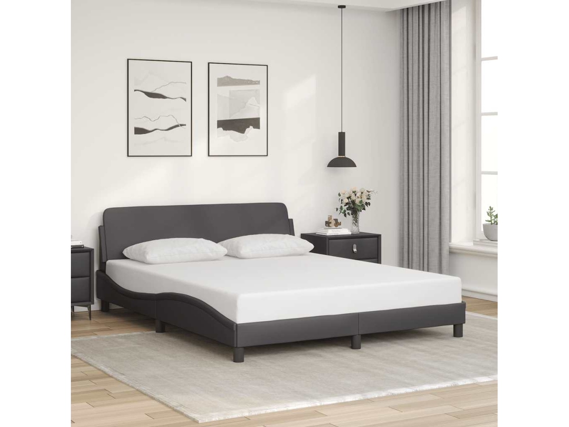 Vidaxl Estrutura De Cama Dover Couro Artificial 160x200cm Cinzento