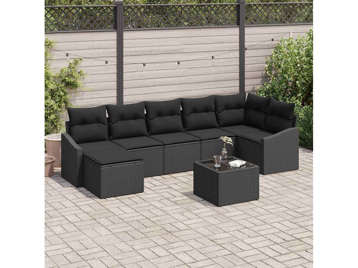 Vidaxl Conjunto De Sofás 8 Unid. Preto Vime Pe
