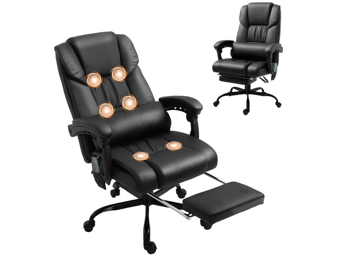 Cadeira Escritório Massagem 6 Pontos 66x75x112-122cm Preto (encosto Alto Reclinável, Apoio Pés, Comando Remoto) | S/MARCA