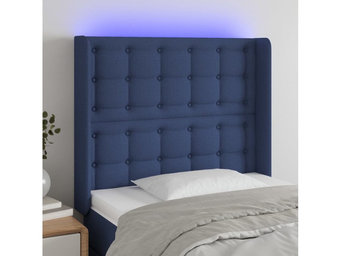 Vidaxl Cabeceira De Cama C/ Luzes Led Tecido 83x16x118/128 Cm Azul
