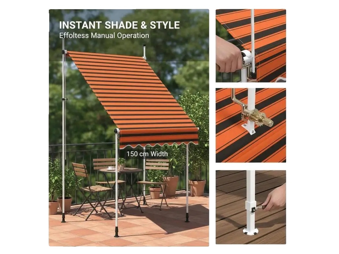 Toldo, Operação Manual, Impermeável E Resistente A Uv, Laranja E Branco