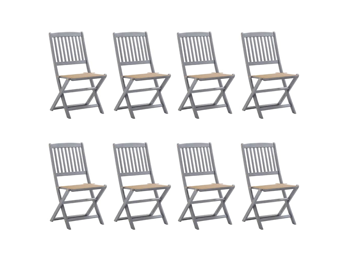 Cadeiras De Exterior Dobráveis 8pcs C/ Almofadões Acácia Maciça Dkd Home Decor